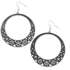 Chic Silver Hoop Earrings with Multicolor Accents